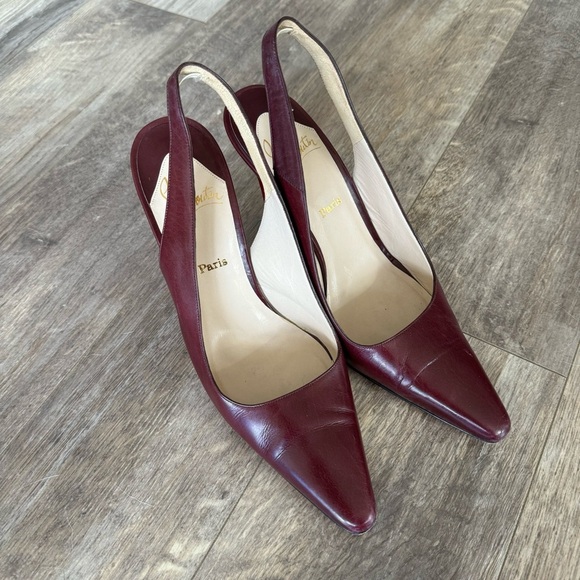 Christian Louboutin Slingback Pointed Toe Heels - Merlot Red